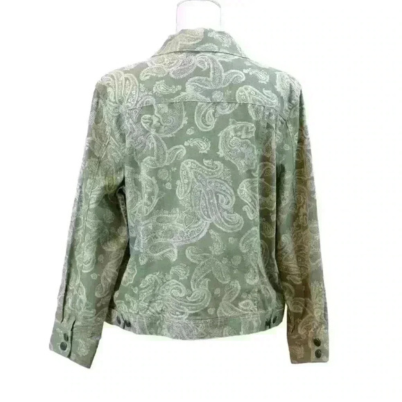 VINTAGE Croft & Barrow Lightweight Lt. Green Paisley Denim Jacket Size 16 - Picture 8 of 10